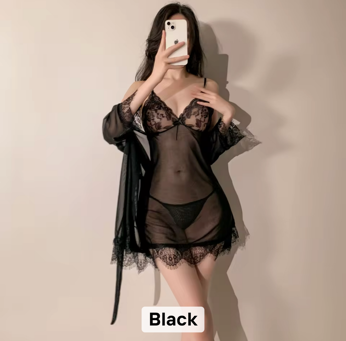 Midnight Lace Babydoll Set
